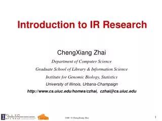 Introduction to IR Research