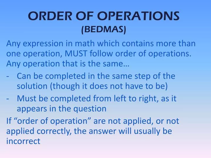 order of operations bedmas