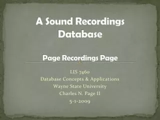 A Sound Recordings Database Page Recordings Page