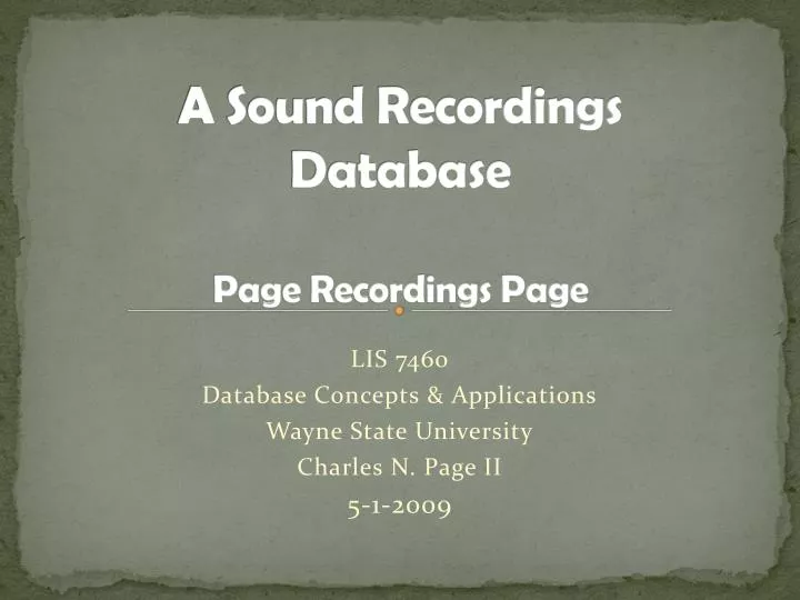 a sound recordings database page recordings page
