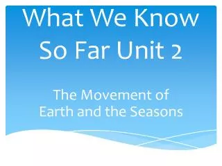 What We Know So Far Unit 2