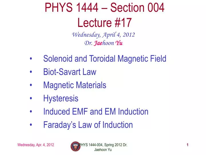 phys 1444 section 004 lecture 17