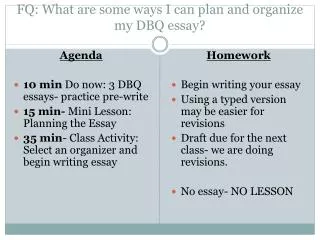 FQ: What are some ways I can plan and organize my DBQ essay?