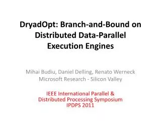 DryadOpt: Branch-and-Bound on Distributed Data-Parallel Execution Engines