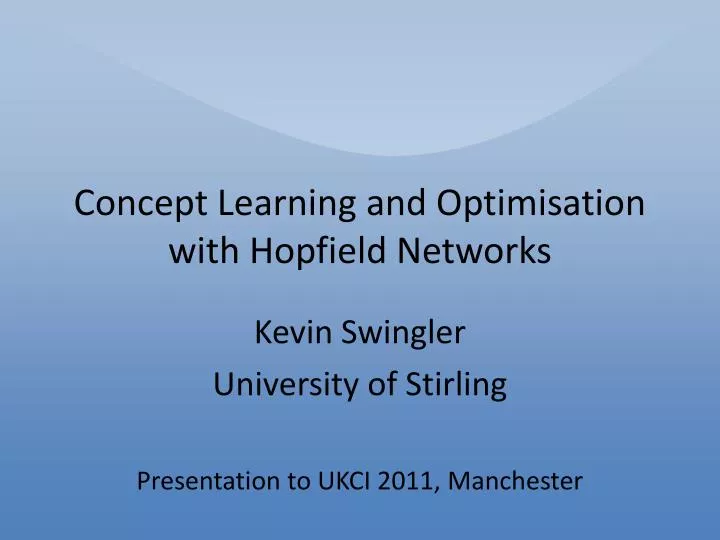 concept learning and optimisation with hopfield networks