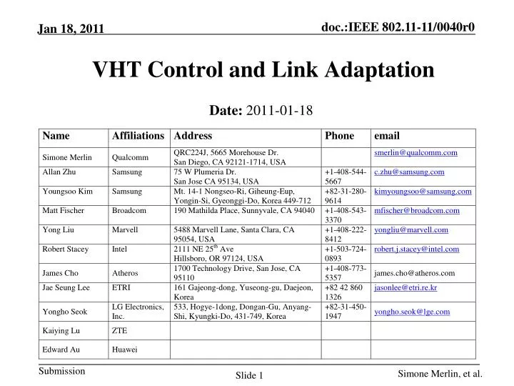 vht control and link adaptation