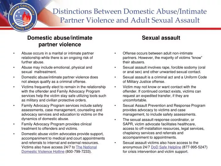 distinctions between domestic abuse intimate partner violence and adult sexual assault