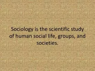 Sociology is the scientific study of human social life, groups, and societies.