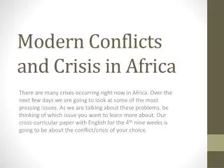 Modern Conflicts and Crisis in Africa