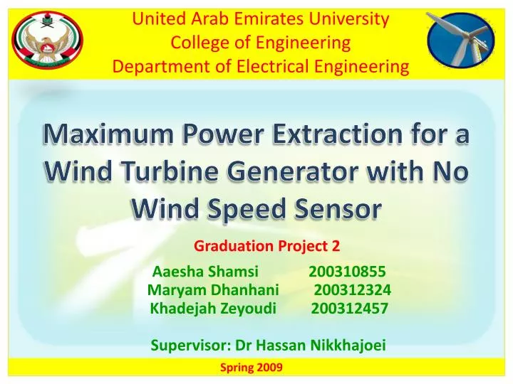maximum power extraction for a wind turbine generator with no wind speed sensor