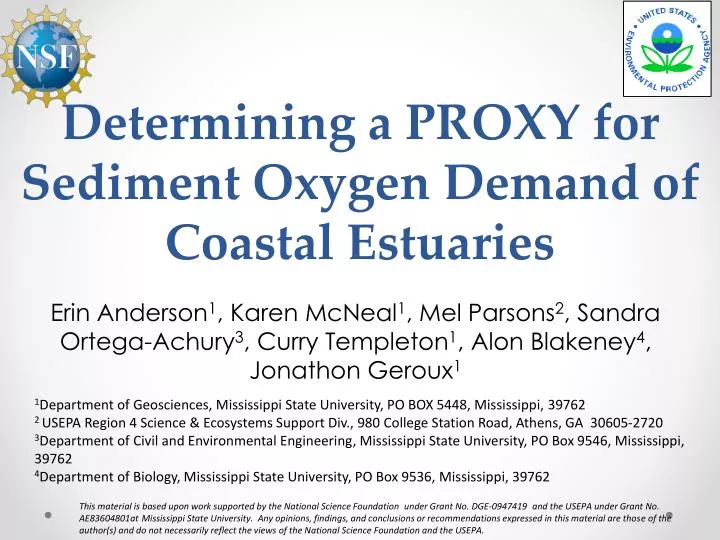 determining a proxy for sediment oxygen demand of coastal estuaries
