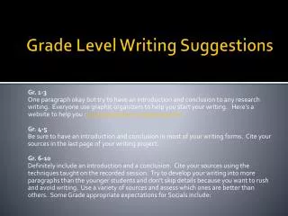 Grade Level Writing Suggestions
