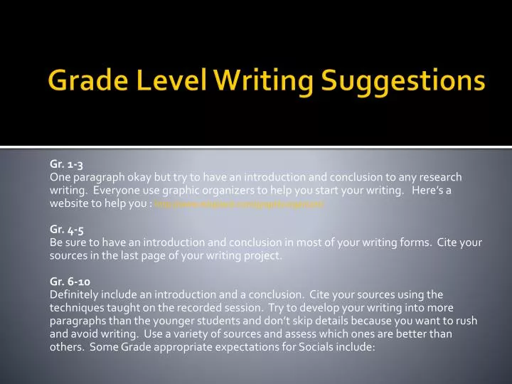 grade level writing suggestions