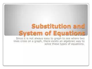 Substitution and System of Equations