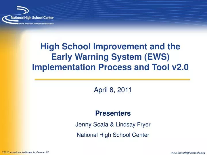 april 8 2011 presenters jenny scala lindsay fryer national high school center