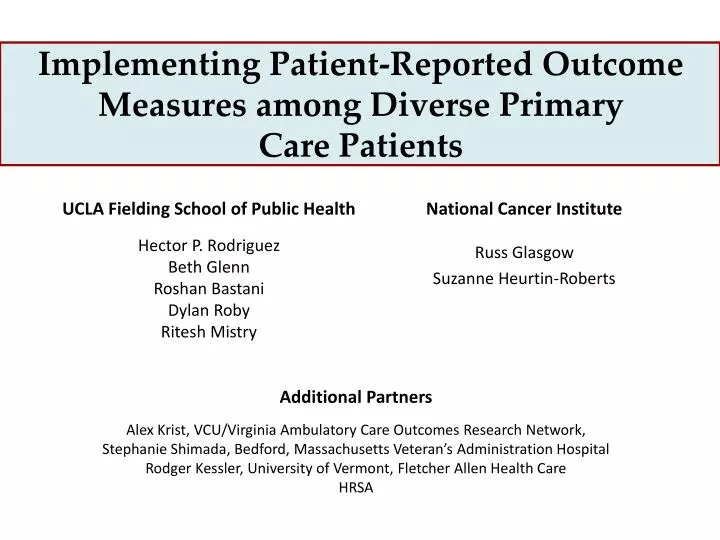 implementing patient reported outcome measures among diverse primary care patients