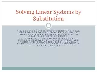 Solving Linear Systems by Substitution
