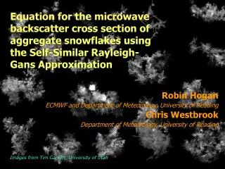 Robin Hogan ECMWF and Department of Meteorology, University of Reading Chris Westbrook