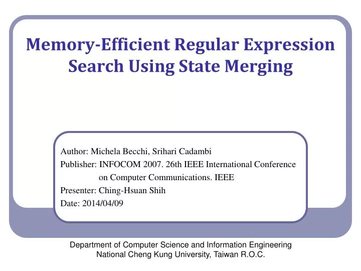 memory efficient regular expression search using state merging