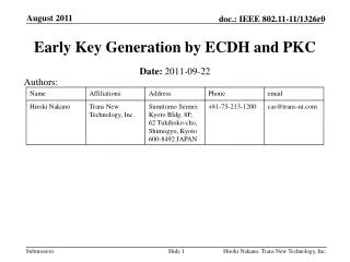 Early Key Generation by ECDH and PKC