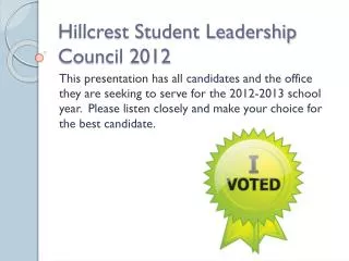 Hillcrest Student Leadership Council 2012