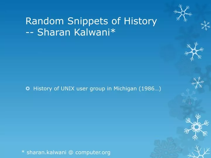 random snippets of history sharan kalwani