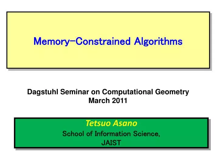 memory constrained algorithms