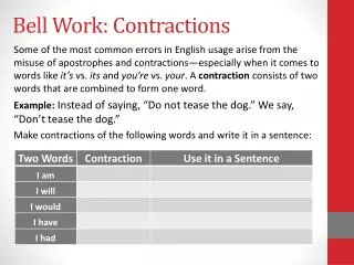 Bell Work: Contractions