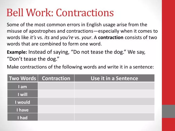 bell work contractions