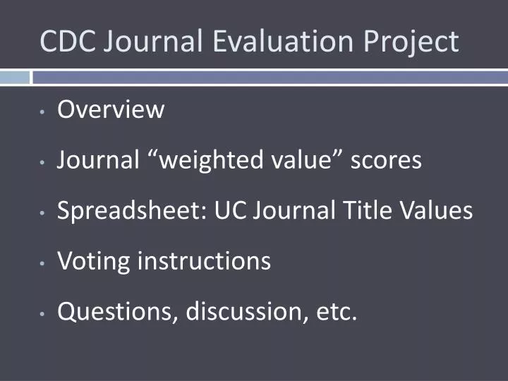 cdc journal evaluation project