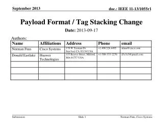 Payload Format / Tag Stacking Change