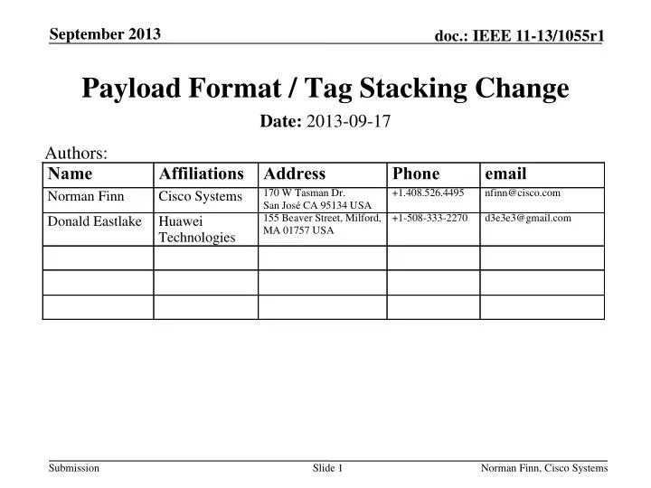 payload format tag stacking change