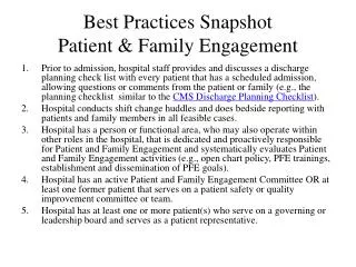 Best Practices Snapshot Patient &amp; Family Engagement
