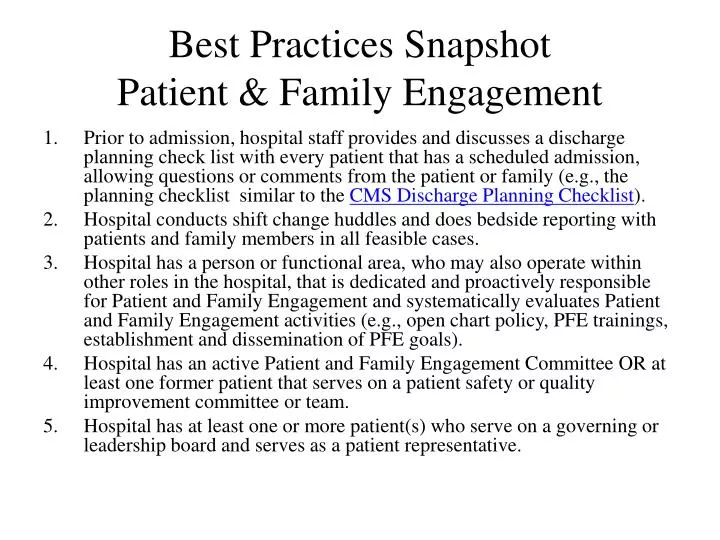 best practices snapshot patient family engagement