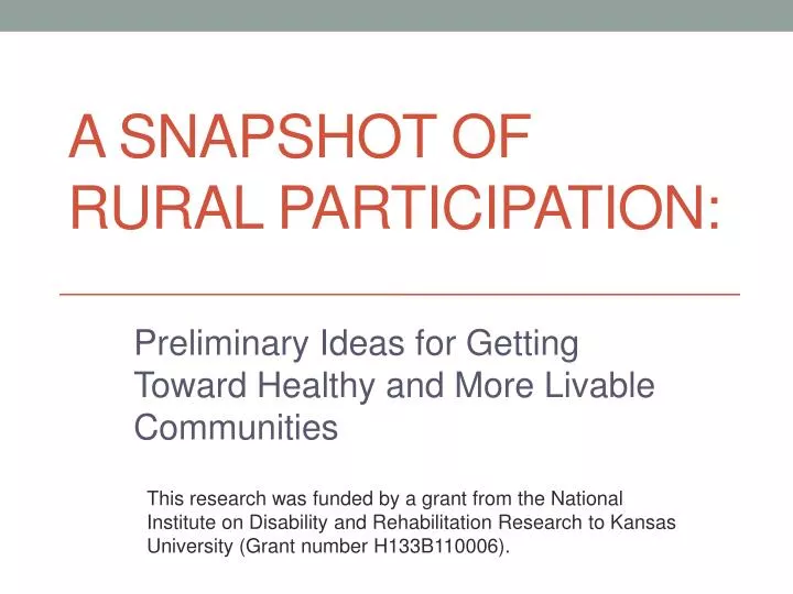 a snapshot of rural participation