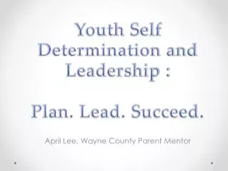 Youth Self Determination and Leadership : Plan. Lead. Succeed.