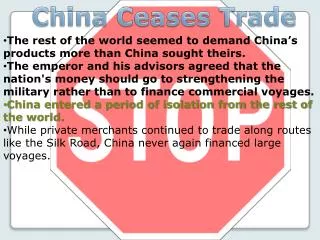 China Ceases Trade