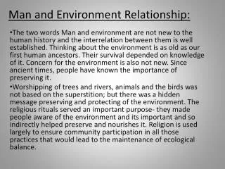 Man and Environment Relationship: