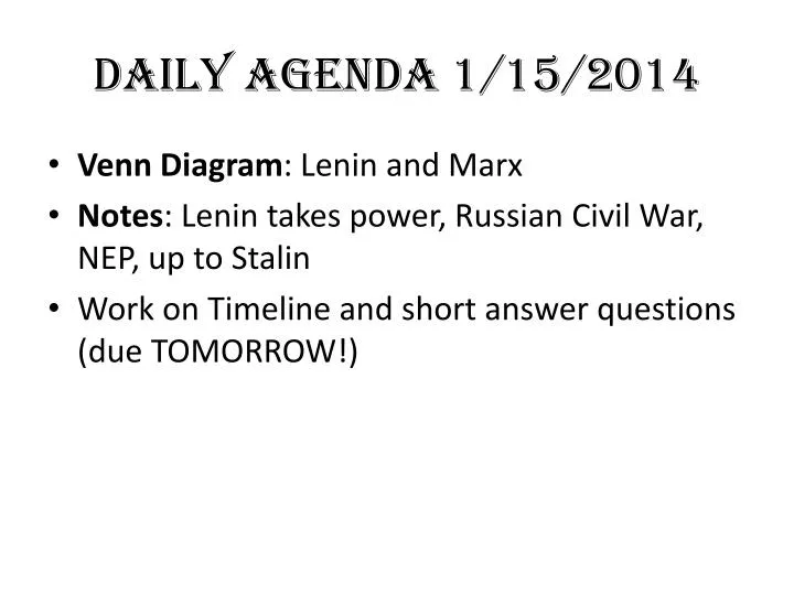 daily agenda 1 15 2014