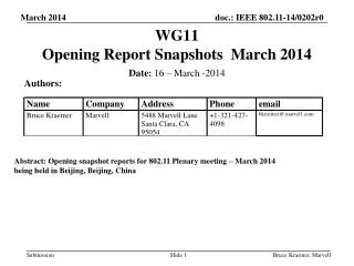 WG11 Opening Report Snapshots March 2014