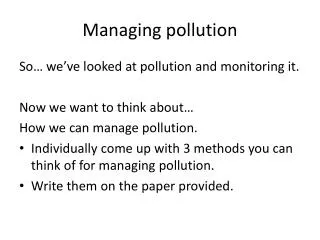 Managing pollution