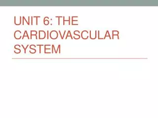 Unit 6: The Cardiovascular System