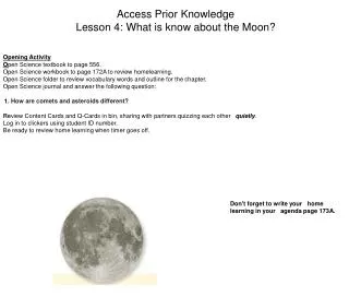 Access Prior Knowledge Lesson 4: What is know about the Moon?