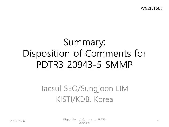 summary disposition of comments for pdtr3 20943 5 smmp