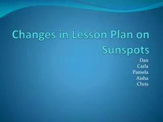 Changes in Lesson Plan on Sunspots