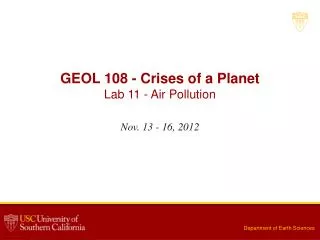 GEOL 108 - Crises of a Planet Lab 11 - Air Pollution