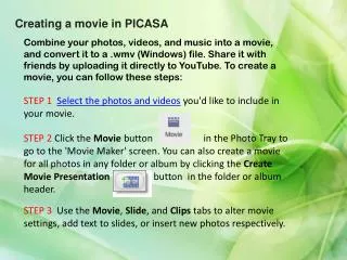 Creating a movie in PICASA
