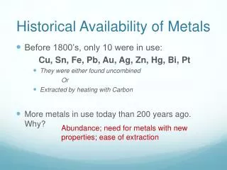 Historical Availability of Metals