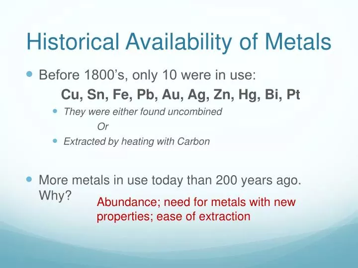 historical availability of metals