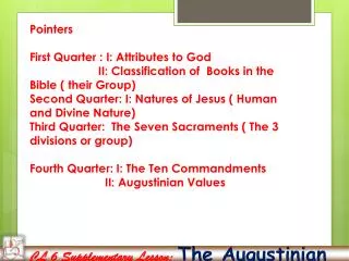 CL 6 Supplementary Lesson: The Augustinian Values
